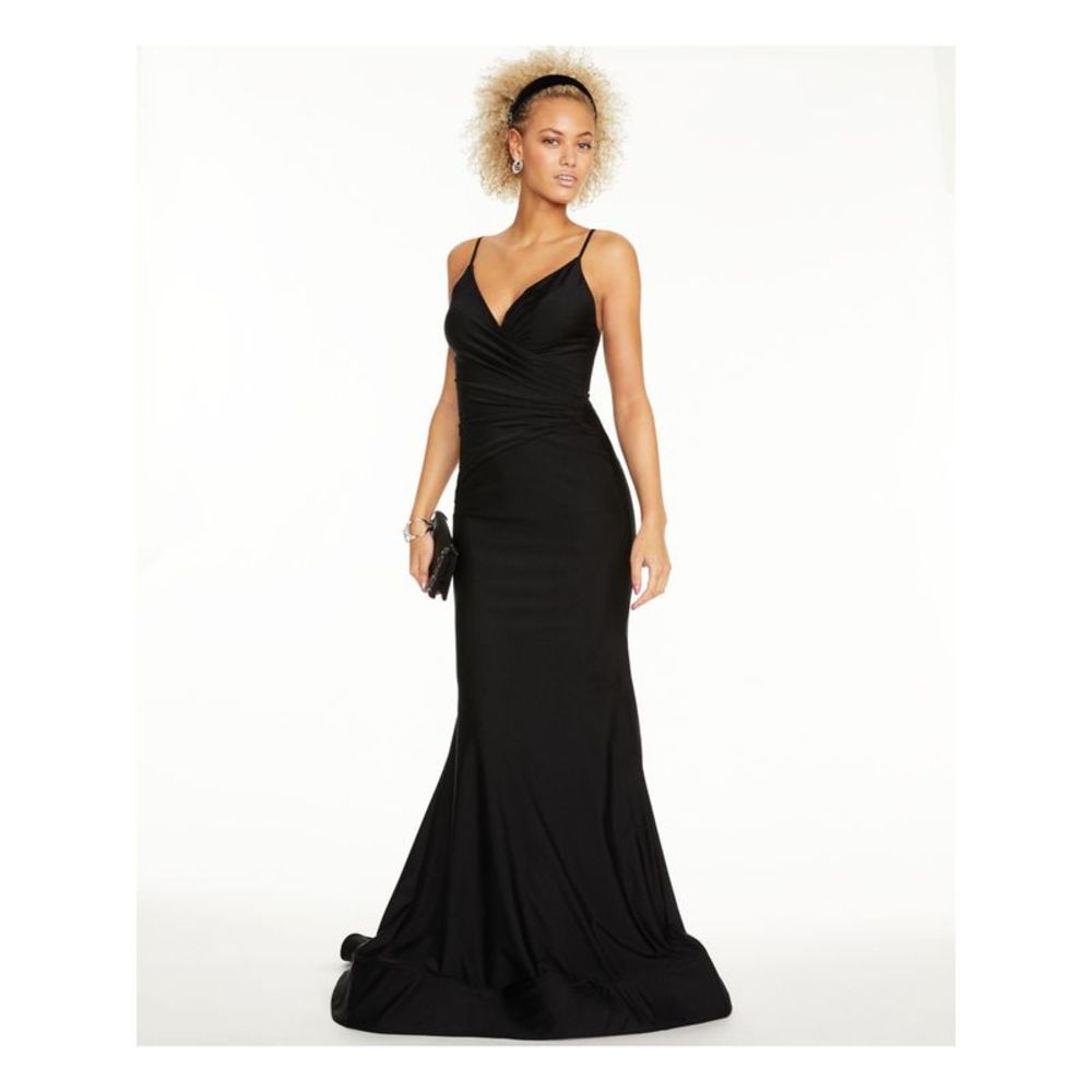 GLAMOUR BY TERANI COUTURE Womens Black Spaghetti Strap Full-Length Gown Dress 12